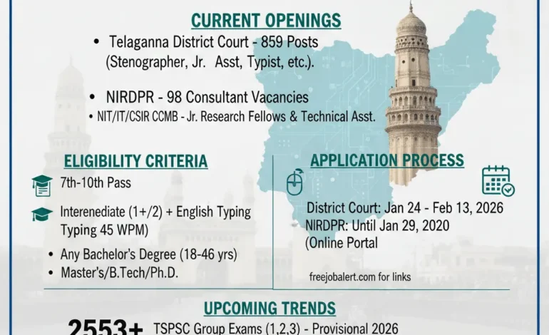  Telangana Government Job Notifications 2026: 850+ District Court Vacancies, NIRDPR & TSPSC Updates