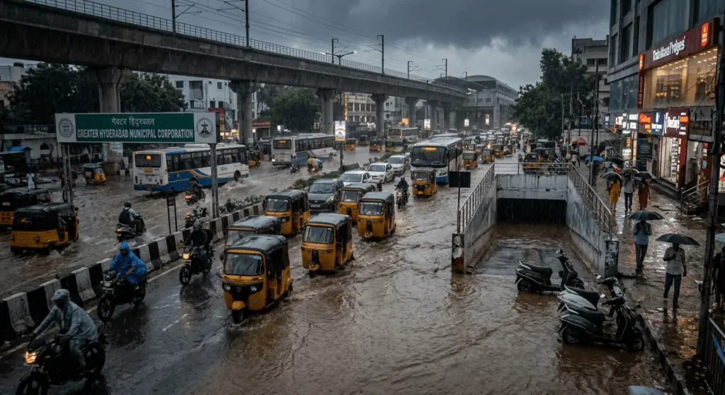 Hyderabad Rain Alert Today Thunderstorms Disrupt Daily Life Across City